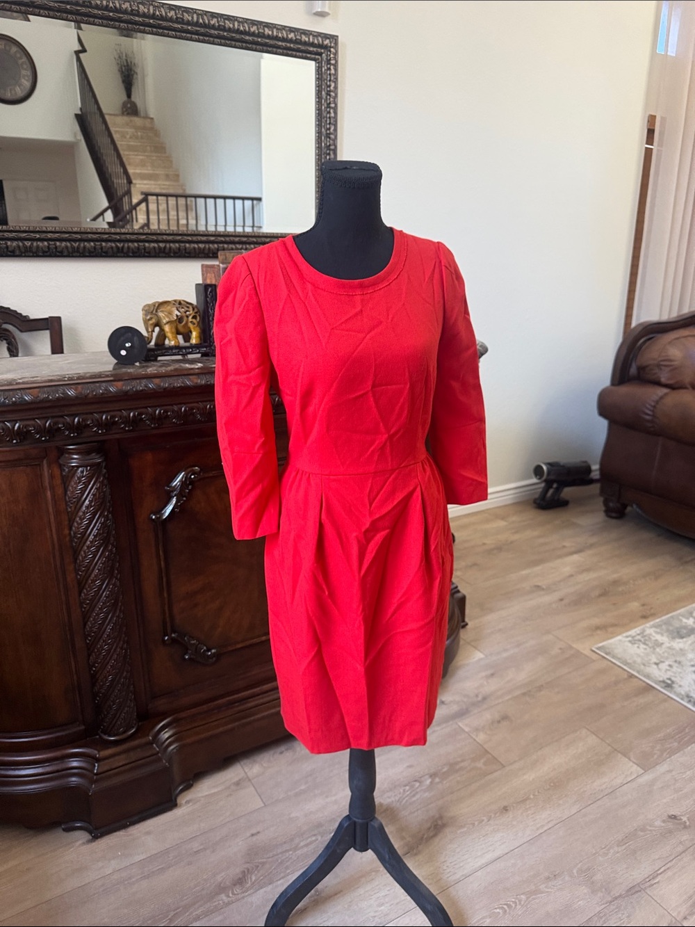 J. Crew Bright Red Long-Sleeve Fit-and-Flare Dress
